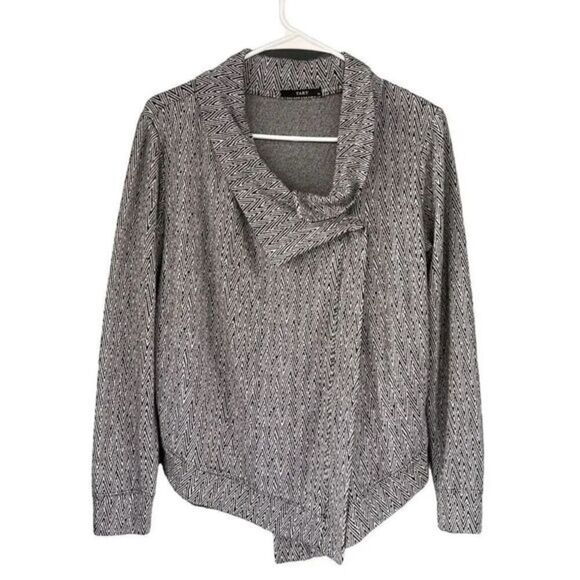 Tart Sweaters - T4 Tart Asymmetrical Cardigan Open Front Draped Lightweight Black Gray XS